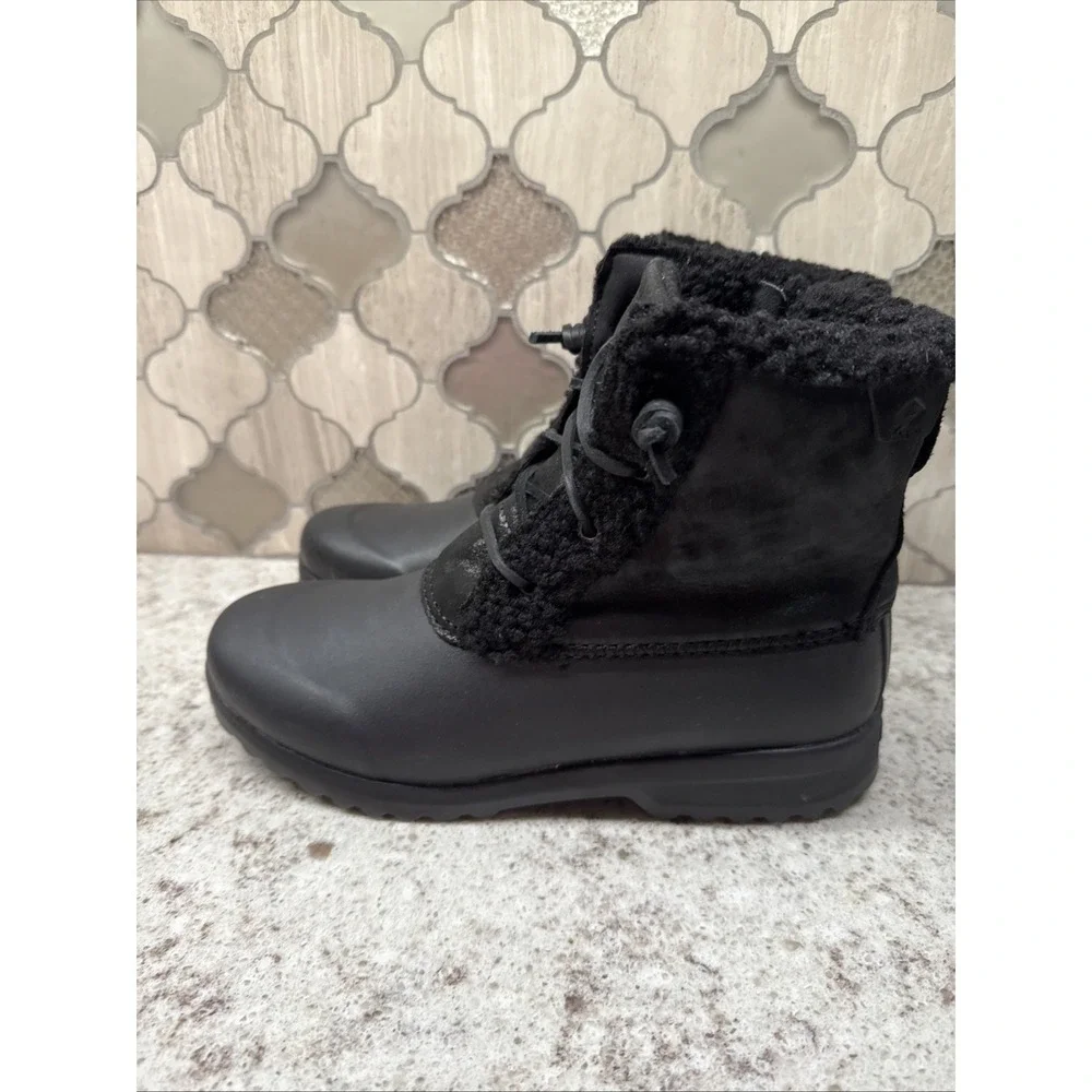 Sperry Top-Sider Womens Black Zipper Faux Fur Boots 3M Insulated 8.5 Medium